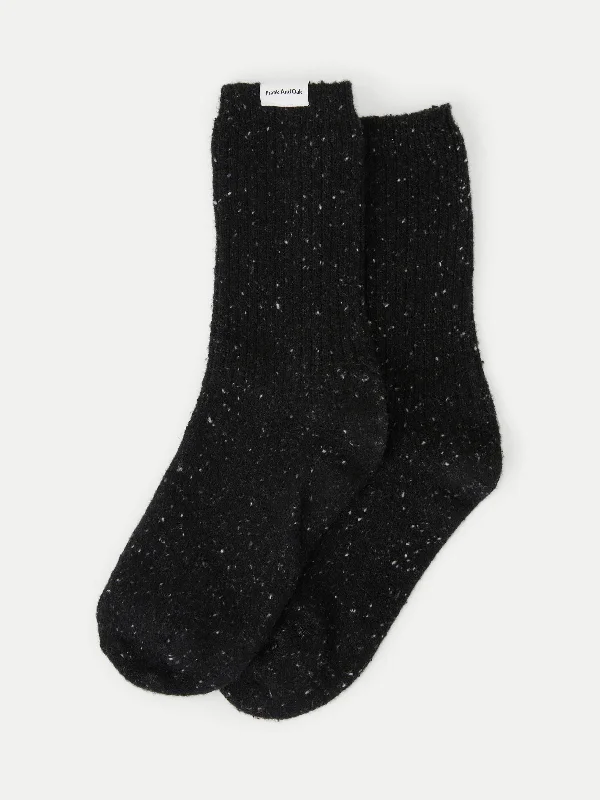 breathable linen socks for casual-The Chunky Donegal Winter Socks in Black