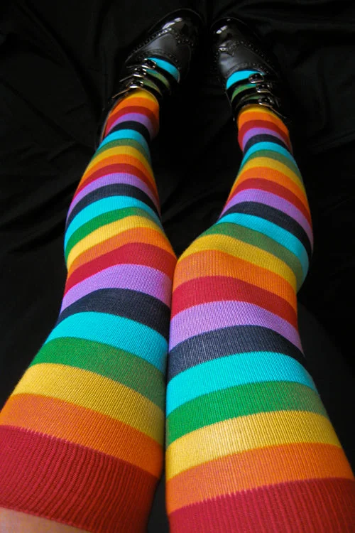 durable socks for military boots-Acrylic Rainbow Thigh High