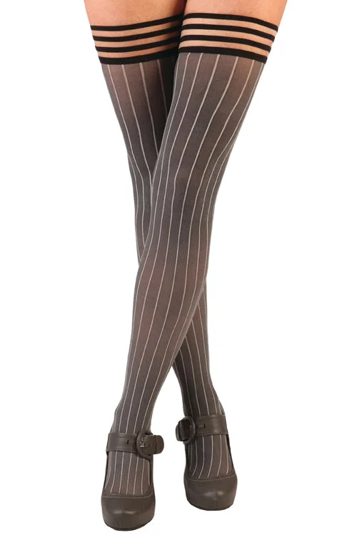 thin socks for dress boots-Annabelle Pinstripe Thigh Highs with Stay-Up Top