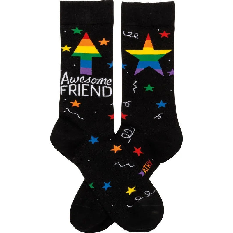 breathable socks for office wear-Awesome Friend Stars Patterned Socks Black Colorful Funny Novelty Socks