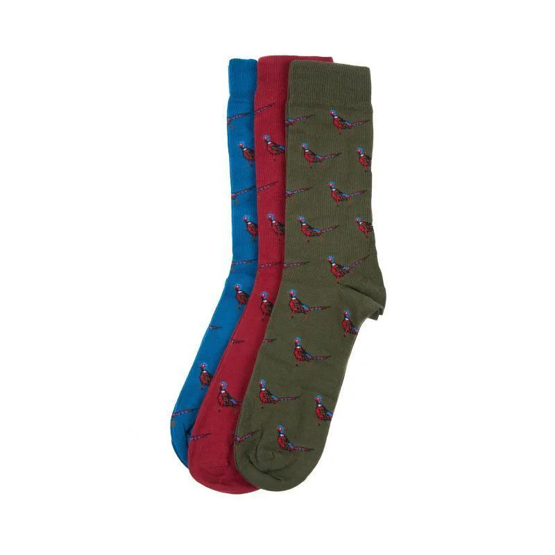 thin socks for dress boots-Barbour Pheasant Mens Sock Gift Box - Olive/Blue/Red