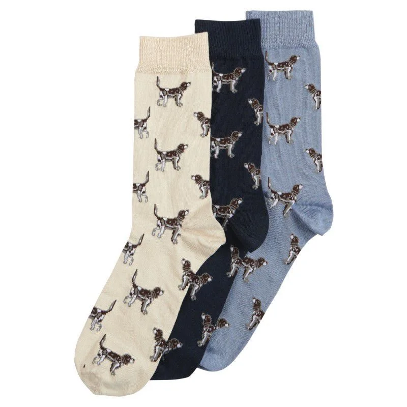 quick-dry socks for water sports-Barbour Pointer Dog Socks Gift Box (Set of 3) - Navy/Cream/Blue