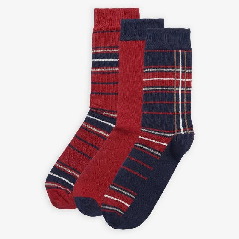 colorful socks with fruit prints-Barbour Tartan Mens Sock Gift Box (Set of 3) - Cranberry