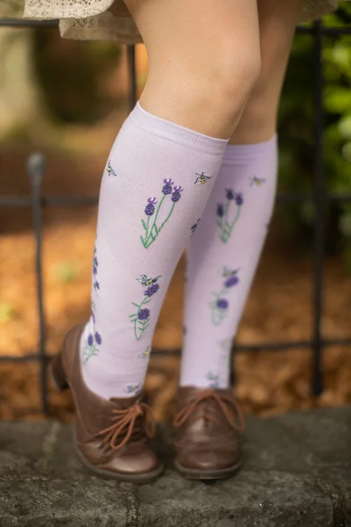 warm socks for fireplace nights-Bees and Lavender Stretch It Knee High