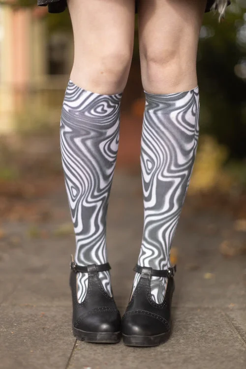 lightweight socks for minimalist shoes-Black and White Swirl Printed Trouser Socks