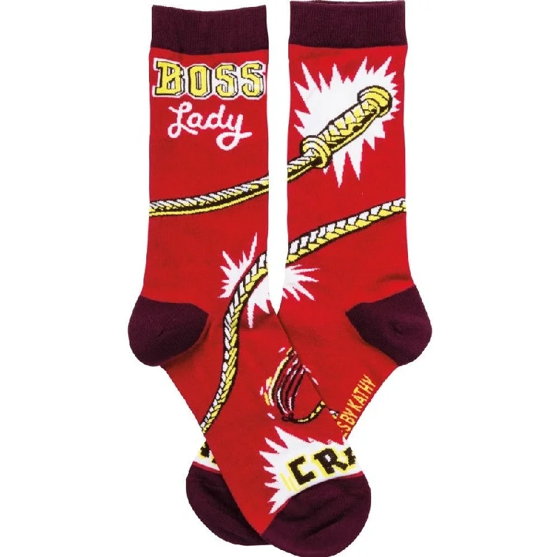 trendy checkered socks for fashion-Boss Lady Whipcrack Socks Funny Novelty Red Power Socks