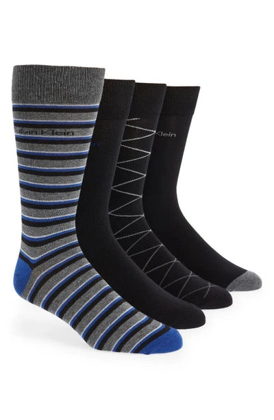 cute penguin socks for winter-Calvin Klein Black Assorted Crew Socks 4 Pack - CKM221DR03001