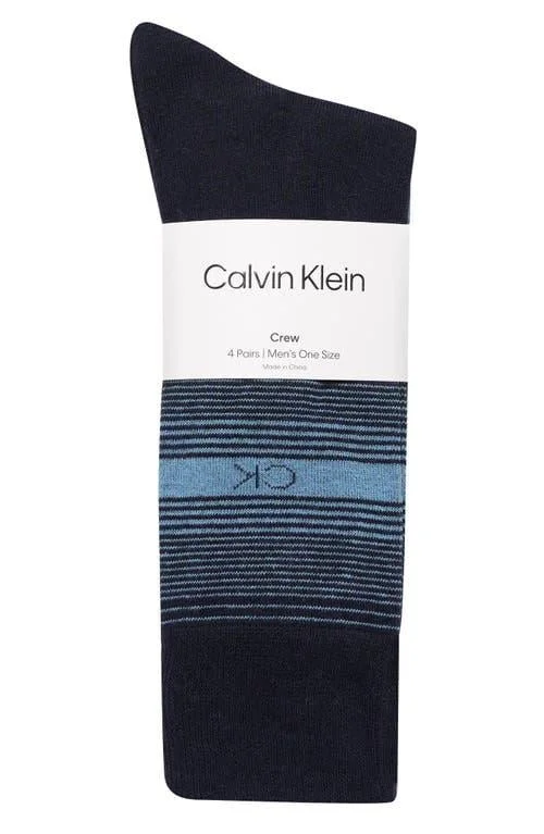 retro striped socks for vintage style-Calvin Klein Crew Dark Blue Assorted 4 Pack - CKM241DR04002