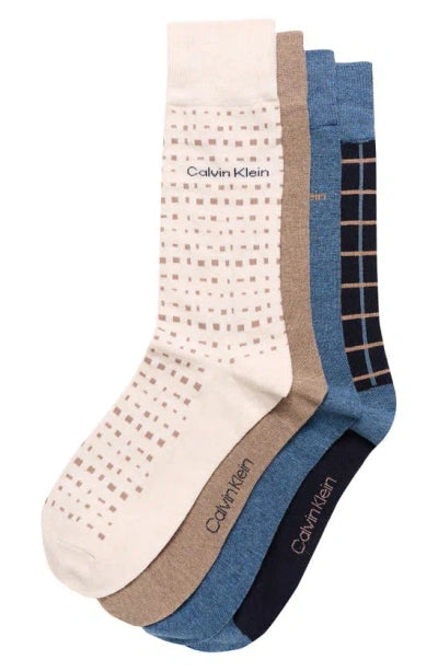 breathable linen socks for casual-Calvin Klein Crew Socks Beige Assorted 4 Pack - CKM241DR03002