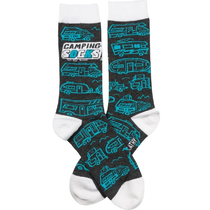 soft fuzzy socks for movie nights-Camping Socks with in RV Black Teal Funny Novelty Socks