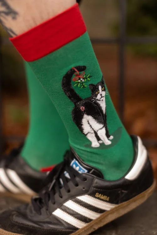 extra-wide socks for swollen feet-Cat Butt Christmas Crew