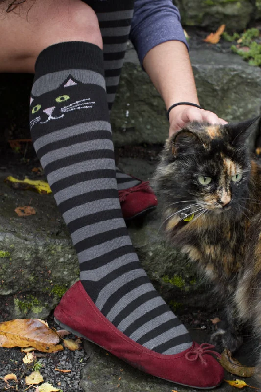 colorful socks with star patterns-Cat Stripe Knee High