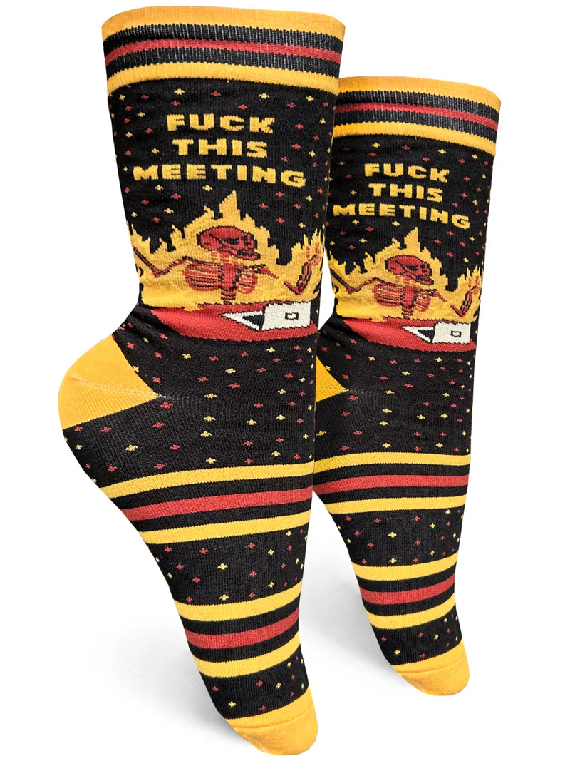 moisture-wicking socks for swimmers-Fuck This Meeting Crew Sock