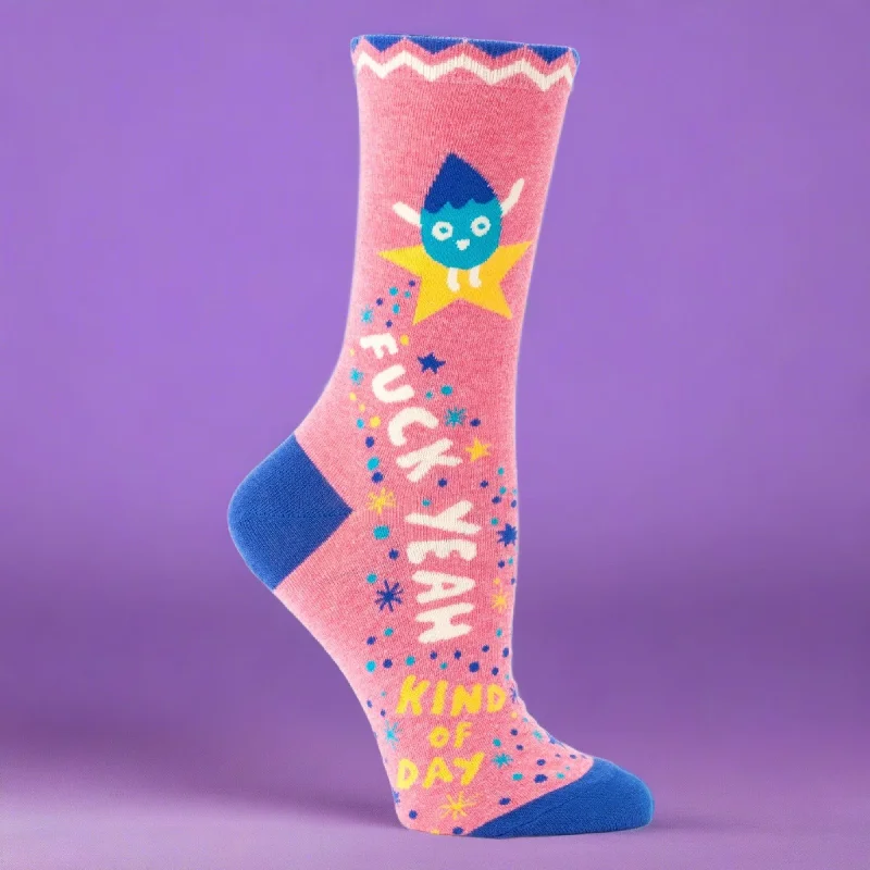 colorful galaxy socks for space lovers-Fuck Yeah Kind Of Day Women's Crew Socks | BlueQ at GetBullish