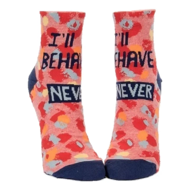 cute penguin socks for winter-Last Call! I'll Behave Never Women's Ankle Socks in Coral, Red, and Navy | BlueQ at GetBullish