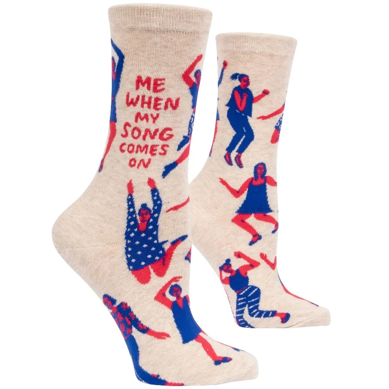 thick socks for ski vacations-Me When My Song Comes On Women's Crew Socks | BlueQ at GetBullish