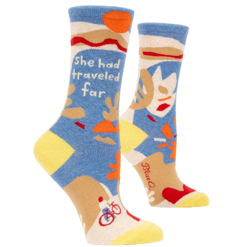 plush terry socks for cozy nights-BlueQ She Had Traveled Far Women's Crew Socks | Gift for Her