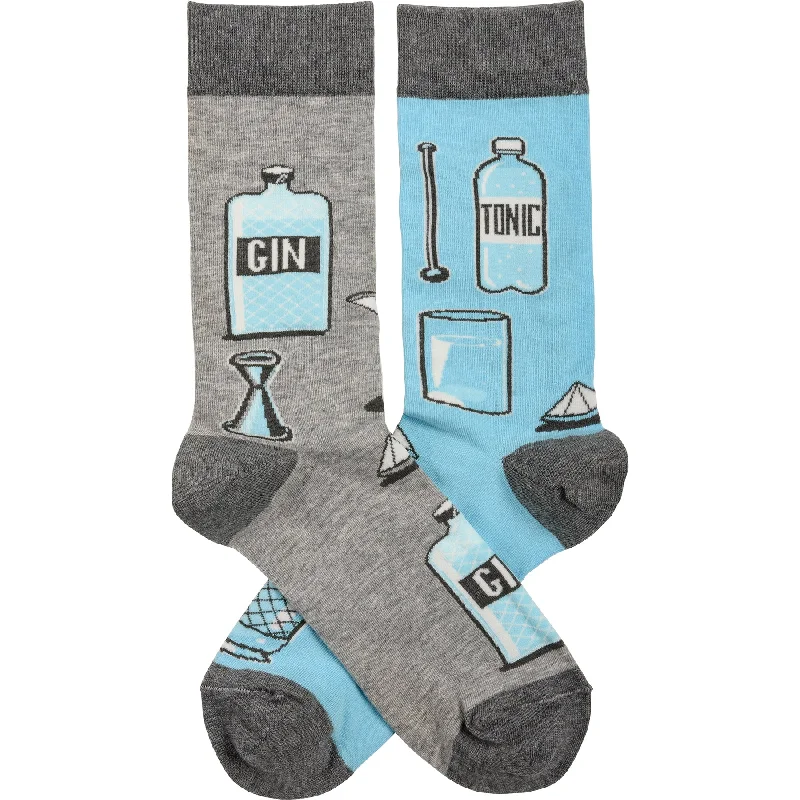 supportive socks for desk jobs-Gin & Tonic Mismatched Funny Novelty Socks in Gray and Blue