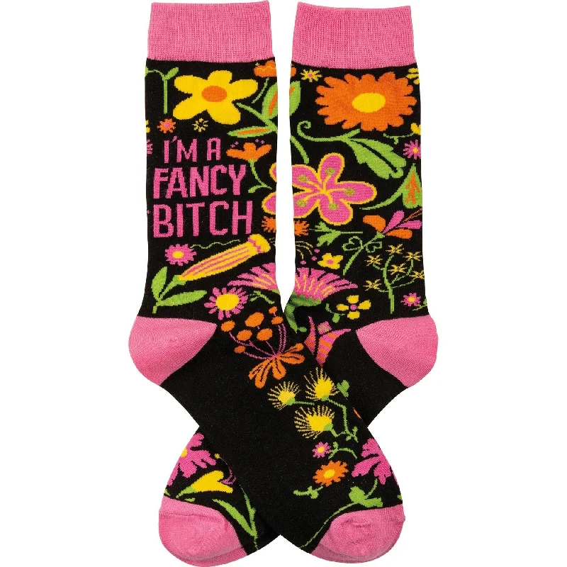 cute penguin socks for winter-I'm A Fancy Bitch Funny Floral Crew Socks