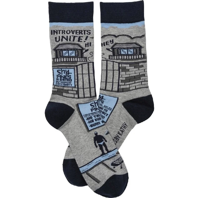 trendy metallic socks for parties-Introverts Unite Black Gray Funny Novelty Socks with Cool Design, Bold/Crazy/Unique Specialty Dress Socks