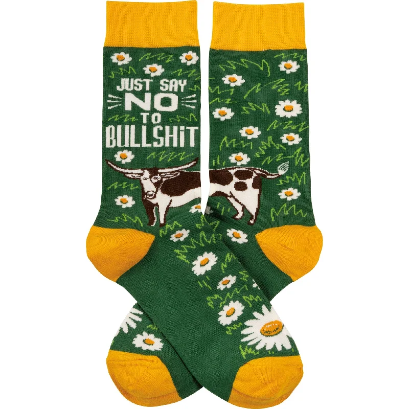 soft fuzzy socks for movie nights-Just Say No To Bullshit Funny Socks in Green and Yellow | Unisex