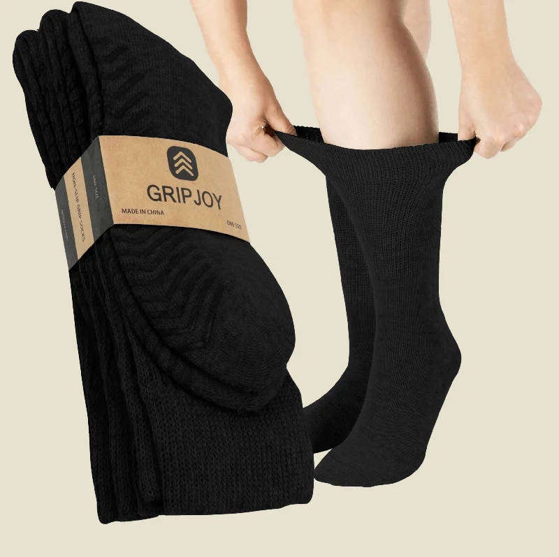 supportive athletic socks for tennis-Men's Black Diabetic Socks with Grippers x3 Pairs