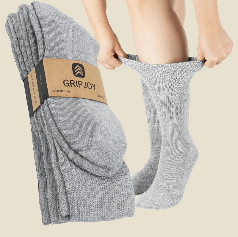 thin socks for summer sneakers-Men's Light Grey Diabetic Socks with Grippers x3 Pairs