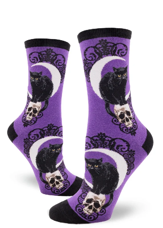 elegant sheer socks for heels-Black Cat Moon Crew