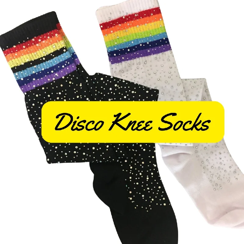 soft silk socks for luxury-Over the Knee Jeweled Rainbow Glam Disco Socks (Black or White Rainbow)