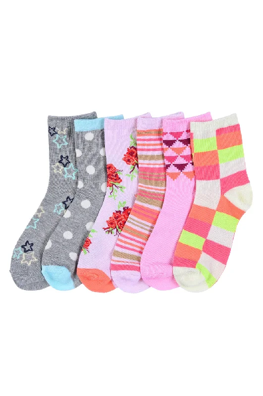 colorful socks with fruit prints-MOPAS GIRL'S COMPUTER CREW SOCKS (PR_GRACE)