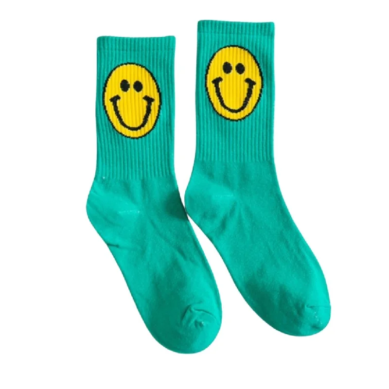 cute bear socks for kids-Retro 1980s Happy Face Cotton Crew Socks (4 Color Options)