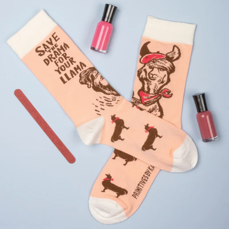 cute penguin socks for winter-Save The Drama For Your Llama Pink Funny Novelty Socks with Cool Design, Bold/Crazy/Unique/Quirky Dress Socks