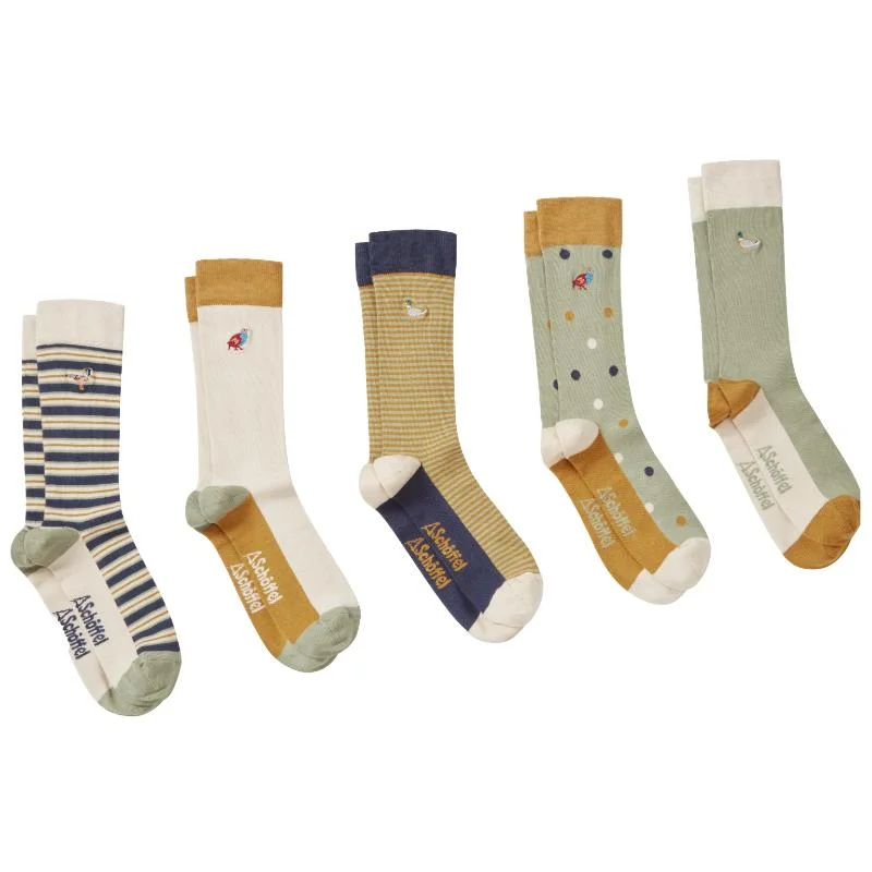 trendy metallic socks for parties-Schoffel Mens Bamboo Socks (Box of 5) 7-11 UK - Game Birds