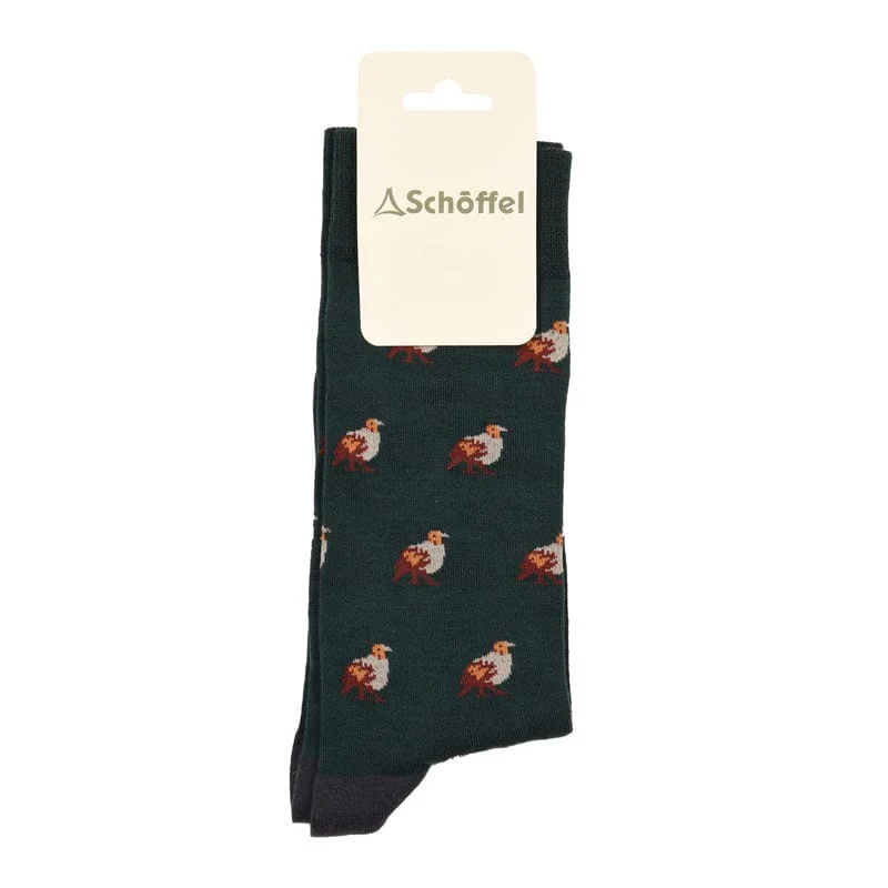 quirky pizza print socks-Schoffel Mens Cotton Sock - Dark Teal Partridge