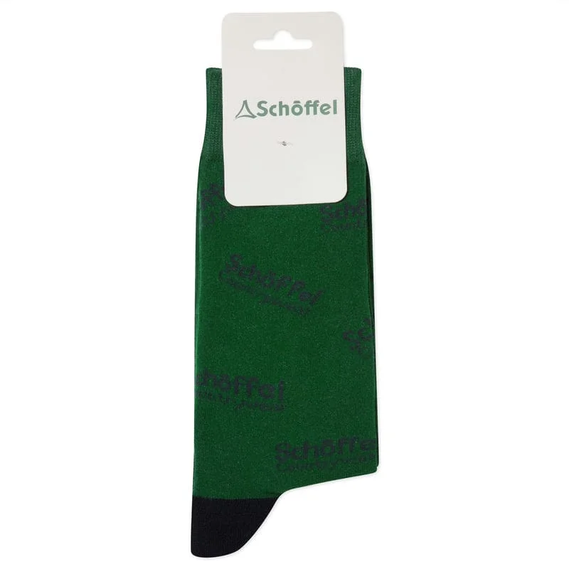 warm socks for arctic weather-Schoffel Mens Cotton Sock - Green Countrywear Logo