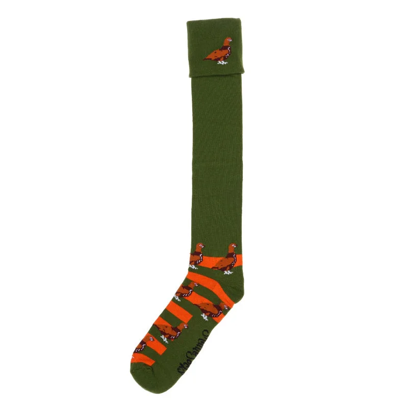 elegant lace socks for dresses-Shuttle Socks - Green and Orange Grouse Shooting Socks UK 8-12