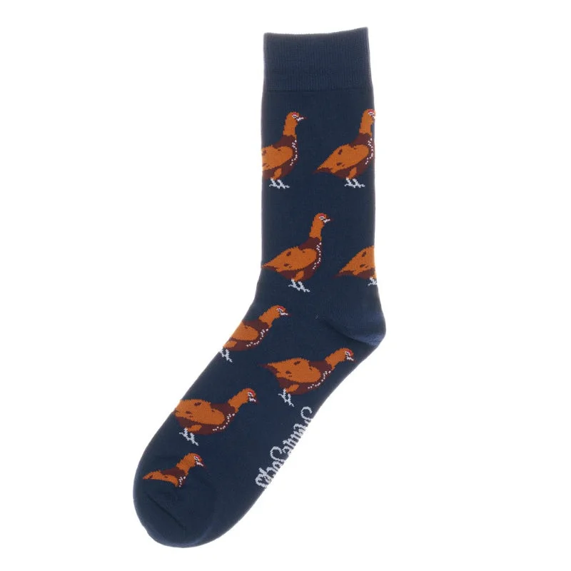 durable socks for farm work-Shuttle Socks - Navy Standing Grouse UK 8-12