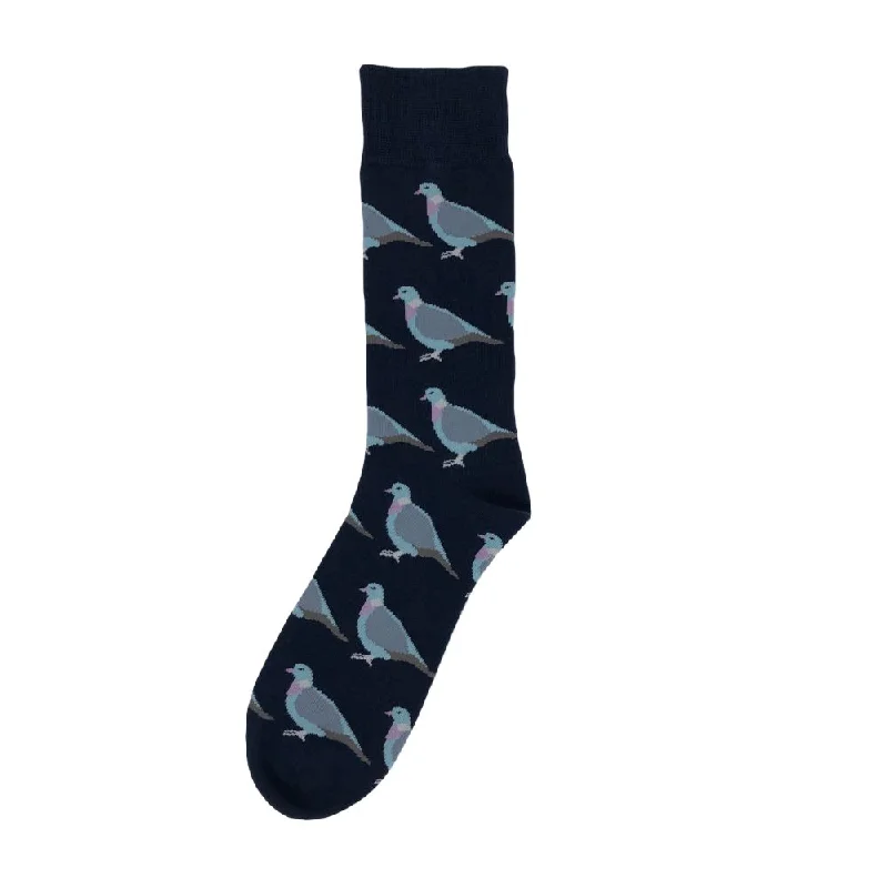 premium merino socks for travel-Shuttle Socks - Navy Standing Wood Pigeon Socks UK 8-12