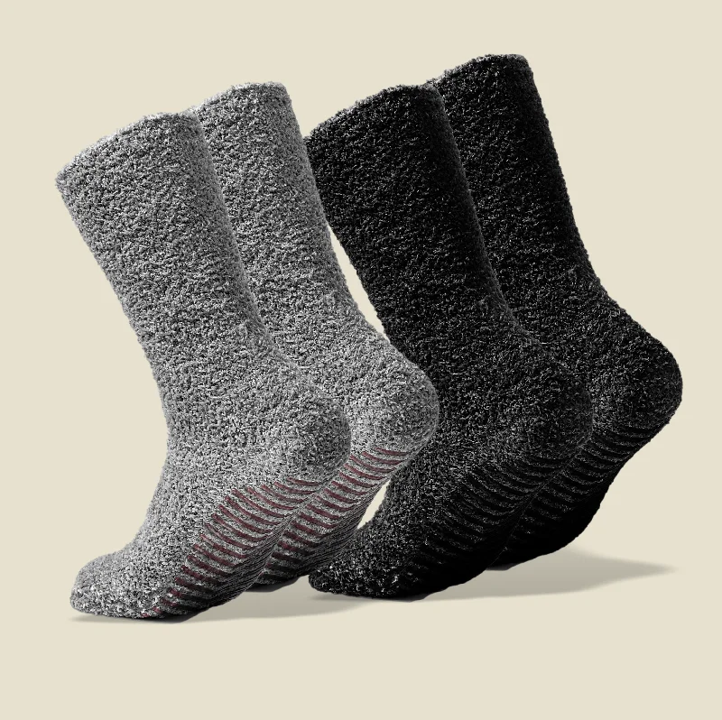 thin socks for dress boots-Fuzzy Socks with Grips for Women x4 Pairs