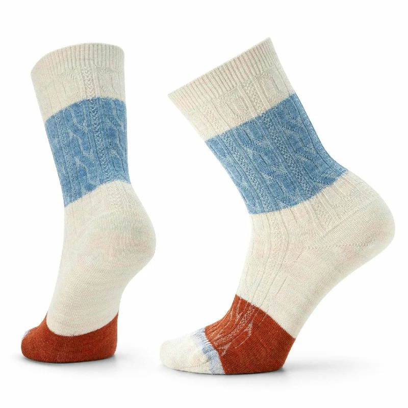 soft cotton socks with grip-Smartwool Everyday Color Block Cable Crew Socks