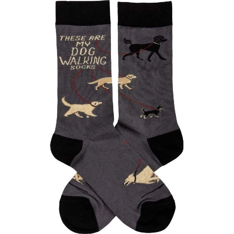 thin socks for summer sneakers-These Are My Dog Walking Socks | Black Gray Funny Novelty Socks with Cool Design | Specialty Dress Socks