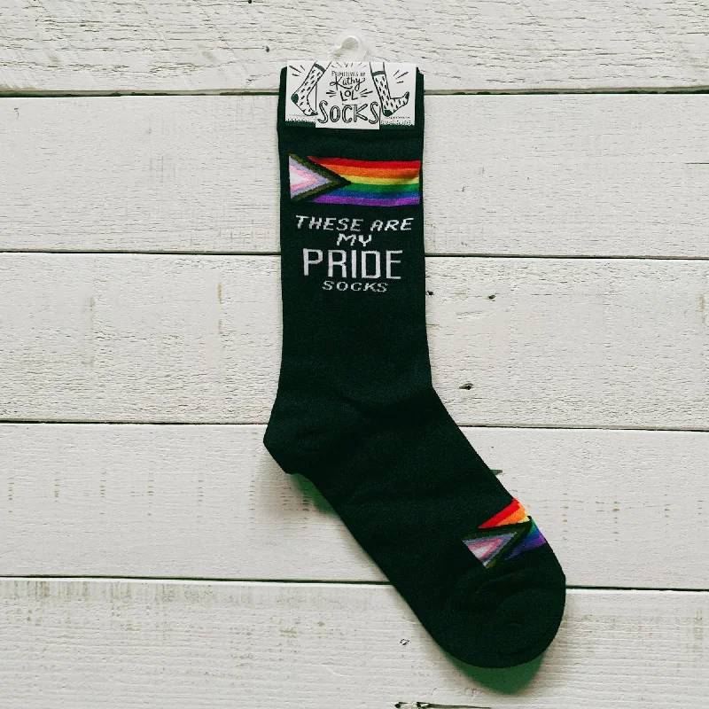 cozy socks for rainy evenings-These Are My Pride Socks | LGBTQ+ Rainbow and Black | Gift for Her Him They