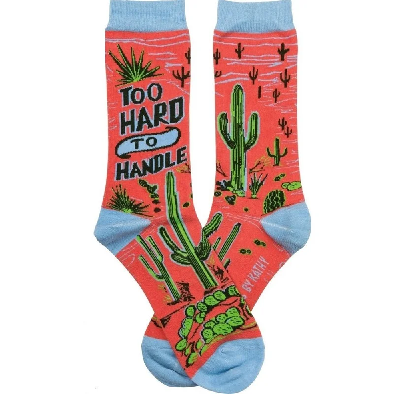 quirky socks with movie quotes-Too Hard To Handle Cactus Colorful Funny Novelty Socks with Cool Design, Bold/Crazy/Unique/Quirky Specialty Dress Socks