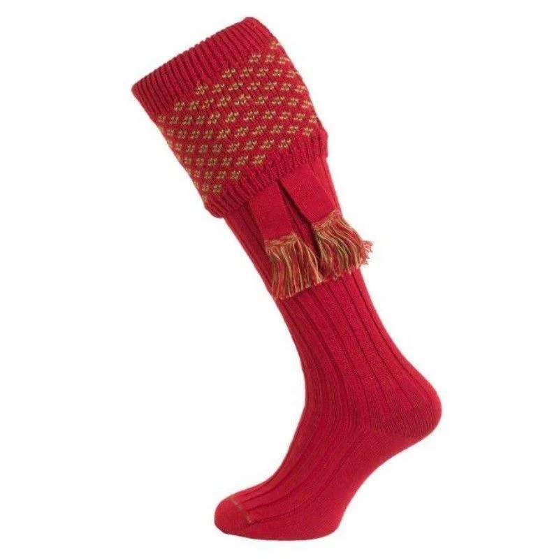 moisture-wicking socks for swimmers-William Powell Boughton Mens Merino Shooting Socks with Garters - Brick Red/Moss