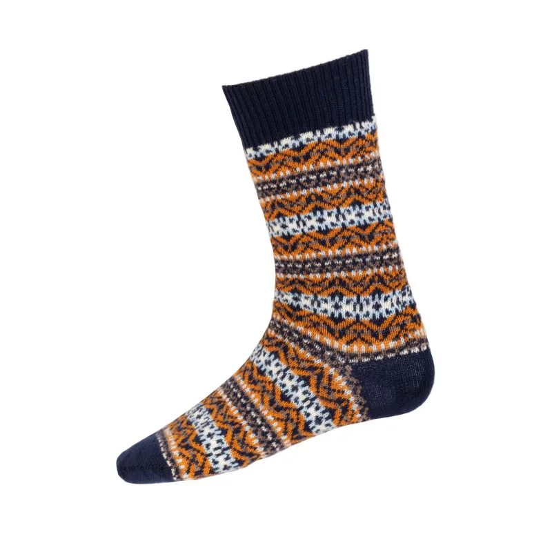 thick socks for ski vacations-William Powell Fairisle Mens Merino Socks - Navy