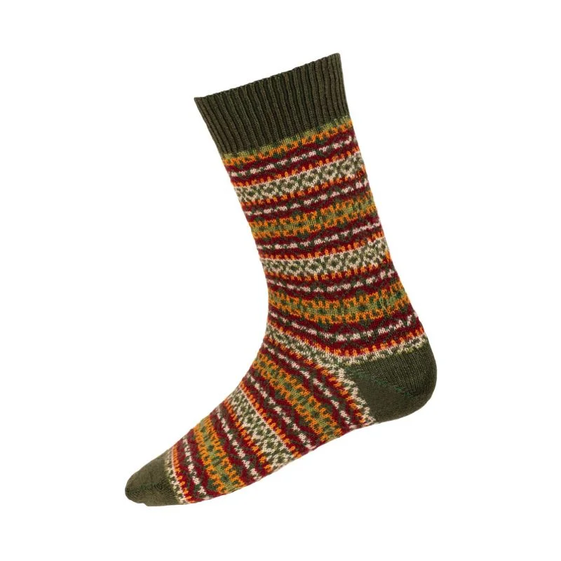 durable trail socks for backpacking-William Powell Fairisle Mens Merino Socks - Spruce