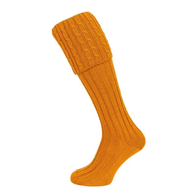 warm socks for fireplace nights-William Powell Harris Mens Merino Shooting Socks (Wider Fit) - Flaxen