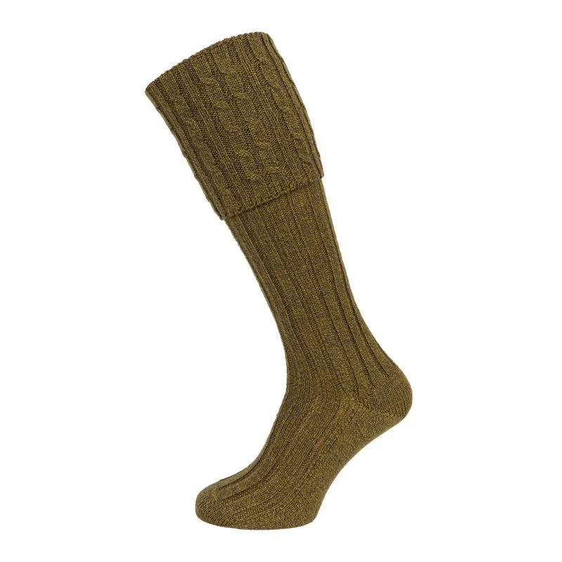 trendy socks with bold stripes-William Powell Harris Mens Merino Shooting Socks (Wider Fit) - Forest