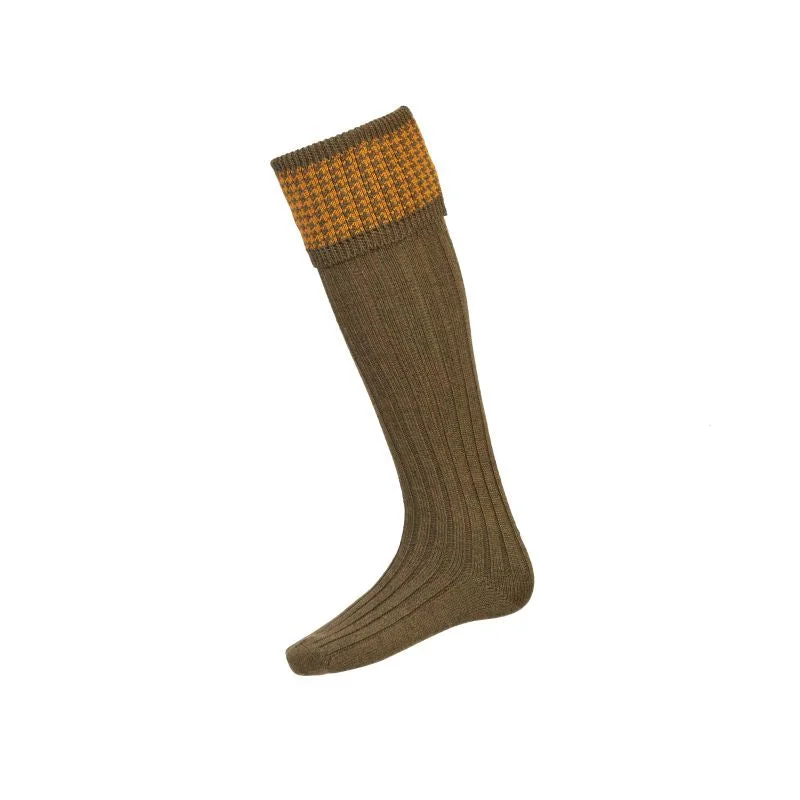 anti-slip socks for dance class-William Powell Houndstooth Mens Merino Shooting Socks - Bracken