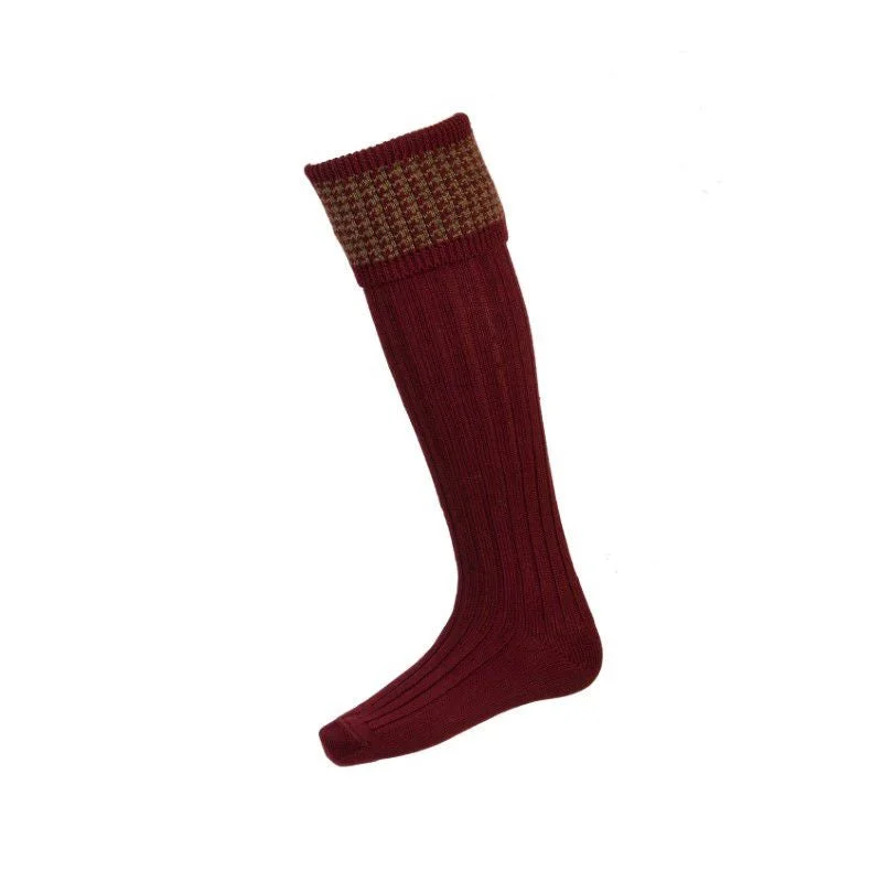 colorful socks with fruit prints-William Powell Houndstooth Mens Merino Shooting Socks - Burgundy